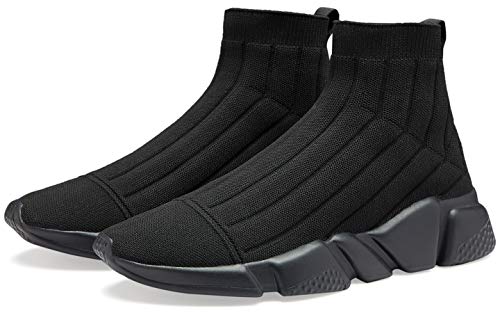 Santiro Mens Sport Shoes Slip On Tennis Workout Shoes Lightweight Breathable High Top Gym Running Walking Sock Sneakers for Men All Black 10 US