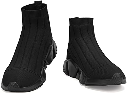 Santiro Mens Sport Shoes Slip On Tennis Workout Shoes Lightweight Breathable High Top Gym Running Walking Sock Sneakers for Men All Black 10 US