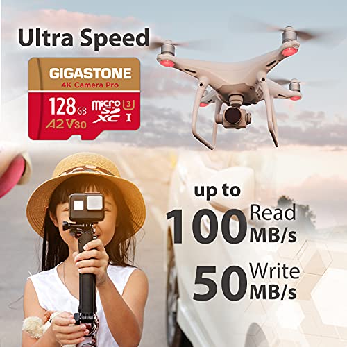 [5-Yrs Free Data Recovery] Gigastone 128GB 2-Pack Micro SD Card, 4K Camera Pro, 4K Video Recording for GoPro, Action Camera, DJI, Drone, R/W up to 100/50 MB/s MicroSDXC Memory Card UHS-I U3 A2 V30