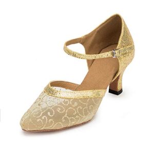 hroyl womens dance shoes ballroom latin salsa tango walts closed toe party weding dress shoes,zu-ycl132,gold-5-022#-34,us6