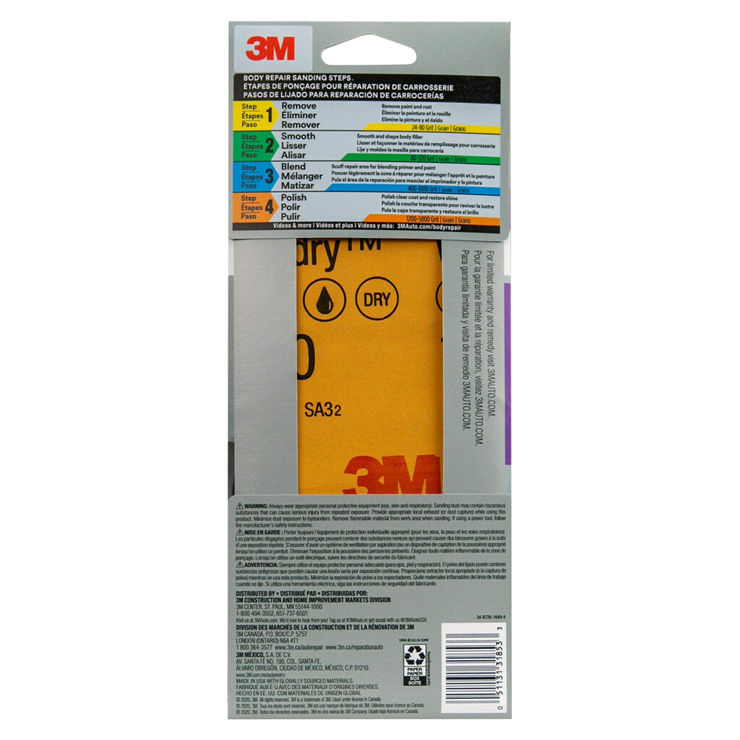 3M Auto Small Dent Repair Sanding Kit w/ 80, 180, 400, and 1500 Grit Sheets, 3 2/3 in x 9 in, 9 Sheets Total