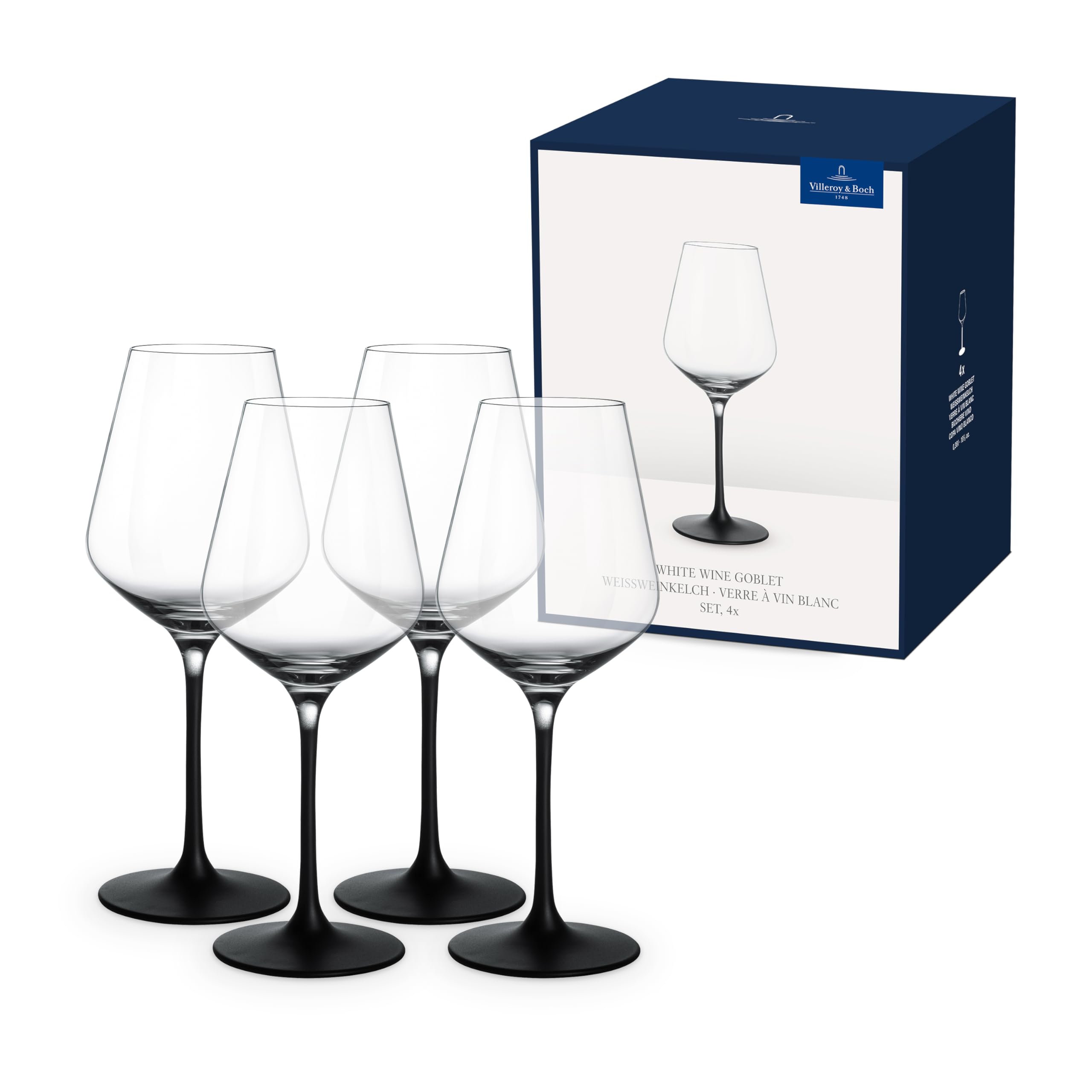 Villeroy & Boch Manufacture Rock White Set of 4 Beautiful Set of Wine Refreshing Black, Crystal Glass, Dishwasher Safe