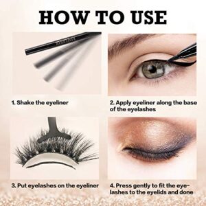 Faux Mink Lashes with Eyeliner, Replacement of Magnetic Eyeliner and Lashes, Waterproof Self-Adhesive Eyeliner