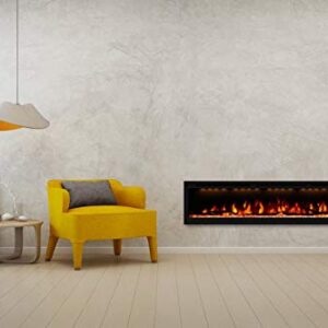 Masarflame Luxurious 74" Electric Fireplace, Wall Mounted&in Wall Recessed Fireplace Heater, Adjustable Flame Color & Top Light, Remote&Touch Control with Timer&Thermostat, Log & Crystal Set