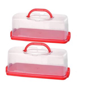 2 Pack Plastic Rectangular Loaf Cake Storage Container,Bread Keeper for Carrying and Storing Banana Bread,Pumpkin Bread (Red)