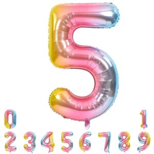 toniful 40 inch rainbow large numbers balloons 0-9, number 5 digit 5 helium balloons, foil mylar big number balloons for birthday unicorn party anniversary supplies decorations