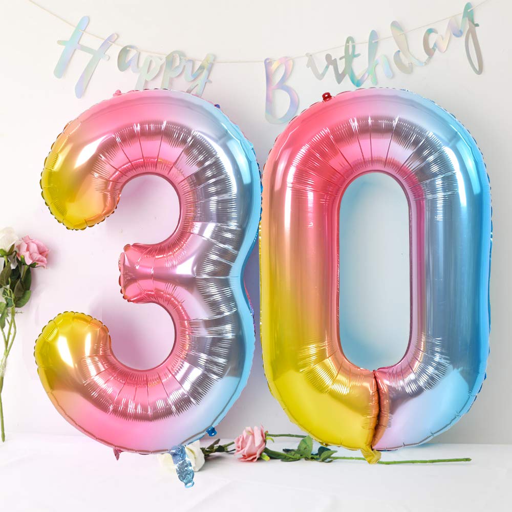 TONIFUL 40 Inch Rainbow Large Numbers Balloons 0-9, Number 5 Digit 5 Helium Balloons, Foil Mylar Big Number Balloons for Birthday Unicorn Party Anniversary Supplies Decorations