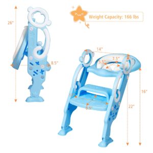 BABY JOY Kids Portable Potty Training Toilet Seat w/Step Stool Ladder, Foldable Adjustable Toddler Toilet Training Seat Chair with Non-Slip Pads and Soft Cushion Seat, for Boys Girls Toddlers (Blue)