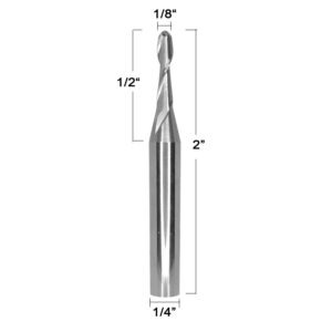 DashHound BRB218 Ball Nose Spiral Bit Solid Carbide CNC Router Bit Up Cut with 1/4 Shank, 1/8"CD X 1/2"CL X 1/4"SD X 2OL