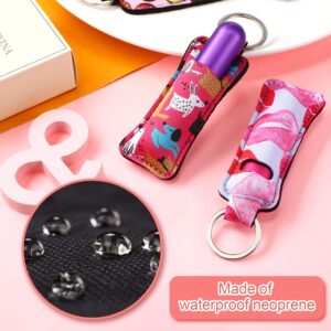 12 Pieces Mini Lipstick Holder Keychain Lip Balm Holders Elastic Waterproof Neoprene Lipstick Tracker Sleeve Keychains Egg Toy Filler Travel Accessories with Metal Ring for Birthday Gift, 12 Styles