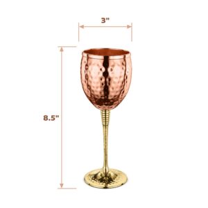 AVADOR Set of 2 Shatterproof 100% Handcrafted Copper Wine Glasses Hammered Finish 16 Oz. Gift Set