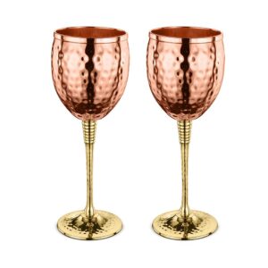 AVADOR Set of 2 Shatterproof 100% Handcrafted Copper Wine Glasses Hammered Finish 16 Oz. Gift Set