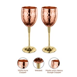 AVADOR Set of 2 Shatterproof 100% Handcrafted Copper Wine Glasses Hammered Finish 16 Oz. Gift Set