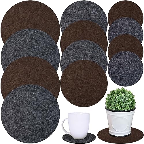 Drymate Plant Coaster Mat Reversible, Charcoal/Brown, (6”, 8”, 10”), (Set of 12), (4 of Each Size), Round/Fabric, Absorbent/Waterproof - Protects Surfaces, Contains Liquids (USA Made)