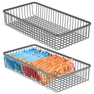 mdesign metal farmhouse kitchen cabinet drawer organizer tray - storage basket for cutlery, serving spoons, cooking utensils, gadgets - 12.1" long, 2 pack - graphite gray