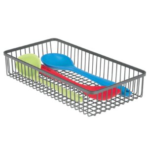 mDesign Metal Farmhouse Kitchen Cabinet Drawer Organizer Tray - Storage Basket for Cutlery, Serving Spoons, Cooking Utensils, Gadgets - 12.1" Long, 2 Pack - Graphite Gray