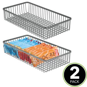 mDesign Metal Farmhouse Kitchen Cabinet Drawer Organizer Tray - Storage Basket for Cutlery, Serving Spoons, Cooking Utensils, Gadgets - 12.1" Long, 2 Pack - Graphite Gray