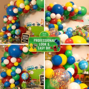 ALL-IN-1 Sesame Street Balloons Arch Kit & Garland – Small and Large Primary Color Red Blue Green Balloons – Lego Elmo Circus Carnival Super Mario Birthday Party Supplies & Decorations