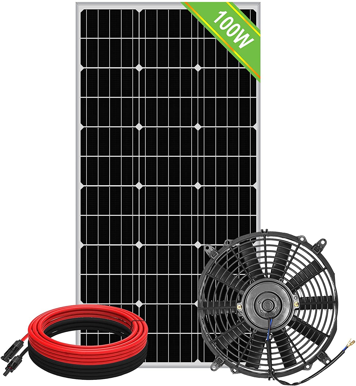 ECO-WORTHY 800CFM Solar Fan Kit, 12in 80W DC Fan Powered by 100W Solar Panel for Greenhouse, Chicken Coop, Attic, Shed, Barn - DELIVERY IN 2 OR 3 PARCELS