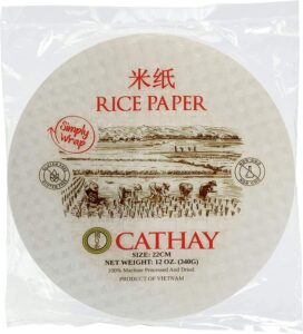 cathay fresh spring roll rice paper wrappers, rice paper wrappers for fresh rolls-30 sheets, non-gmo, gluten-free, low carb, vietnamese summer wrap with natural ingredients, veggie wrap (round, 22cm)