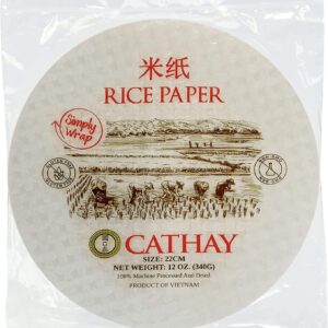 Cathay Fresh Spring Roll Rice Paper Wrappers, Rice Paper Wrappers for Fresh Rolls-30 Sheets, Non-GMO, Gluten-Free, Low Carb, Vietnamese Summer Wrap with Natural Ingredients, Veggie Wrap (Round, 22cm)