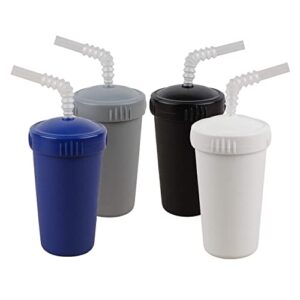 re-play made in usa 10 oz. straw cups for toddlers, pack of 4 - reusable kids cups with straws and lids, dishwasher/microwave safe - toddler cups with straws 3.13" x 5.5", droid
