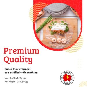 Cathay Fresh Spring Roll Rice Paper Wrappers, Rice Paper Wrappers for Fresh Rolls-30 Sheets, Non-GMO, Gluten-Free, Low Carb, Vietnamese Summer Wrap with Natural Ingredients, Veggie Wrap (Round, 22cm)