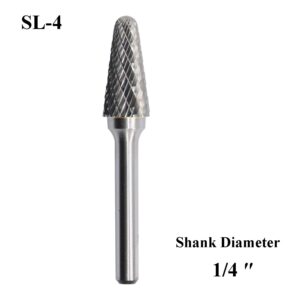 SL-4 Tungsten Carbide Burr Rotary File Taper Shape with Radius End Double Cut with 1/4"Shank for Die Grinder Drill Bit