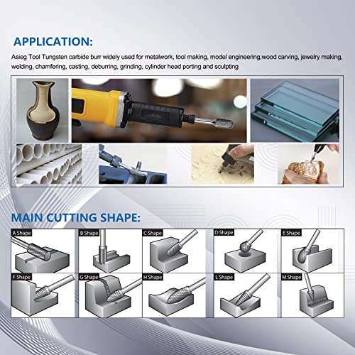 SL-3 Tungsten Carbide Burr Rotary File Taper Shape with Radius End Double Cut with 1/4"Shank for Die Grinder Drill Bit