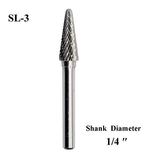 SL-3 Tungsten Carbide Burr Rotary File Taper Shape with Radius End Double Cut with 1/4"Shank for Die Grinder Drill Bit