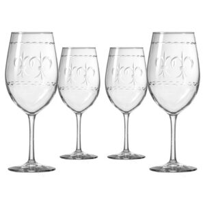 rolf glass fleur de lis all purpose wine glass 18 ounce | set of 4 large wine glasses | lead-free crystal glass | engraved large wine glasses | made in the usa