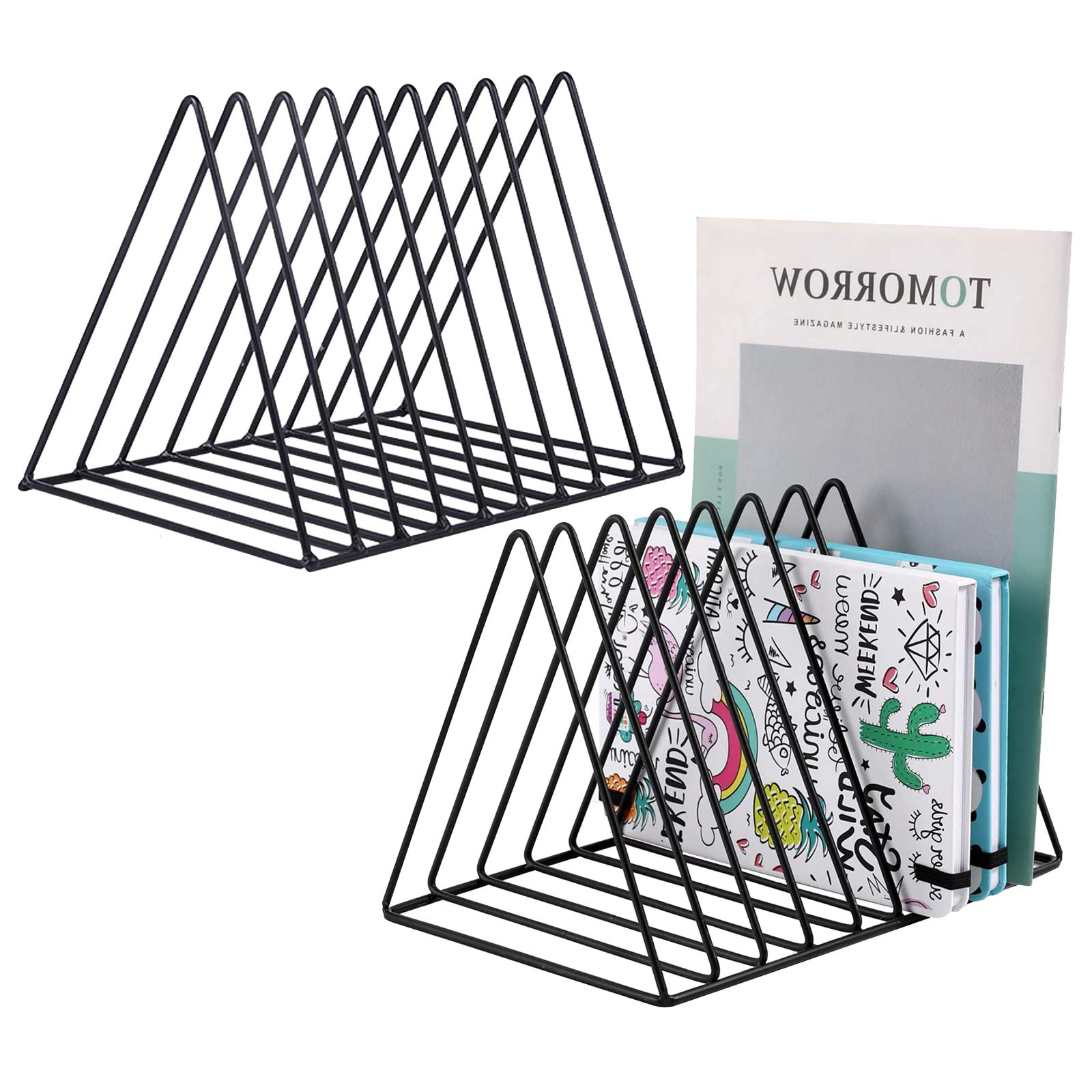 PENNGKE 2 Pcs Magazine Holder,Newspapers Holder,Letters Storage,Desktop File Sorter Organizer Triangle Bookshelf Decor Home Office,Black