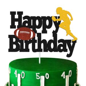football cake topper rugby ball happy birthday cake decorations for man kids boy girl sport game day super bowl touchdown themed party supplies black sparkle decor