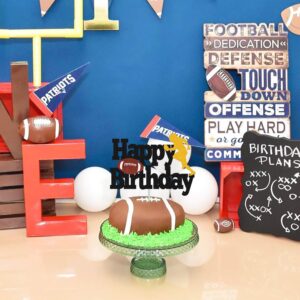 Football Cake Topper Rugby Ball Happy Birthday Cake Decorations for Man Kids Boy Girl Sport Game Day Super Bowl Touchdown Themed Party Supplies Black Sparkle Decor