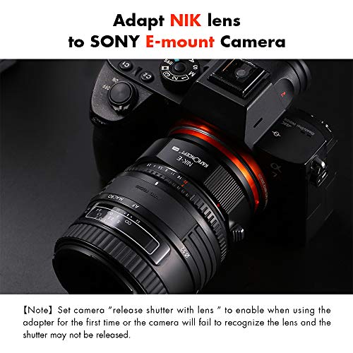 K&F Concept Lens mount adapter Compatible with Nikon AI Nikkor F Mount Lens to Sony Alpha E NEX Mount Mirrorless Camera with Matting Varnish Design Compatible for Sony A6000 A6400 A7II A5100 A7 A7RIII