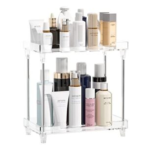 yiezi bathroom organizer countertop, 2-tier vanity tray corner shelf for makeup cosmetic perfume skincare bathroom supplies and more, multi-functional acrylic organizer in vanity dresser bathroom