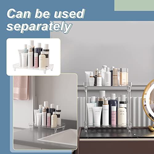 YIEZI Bathroom Organizer Countertop, 2-Tier Vanity Tray Corner Shelf for Makeup Cosmetic Perfume Skincare Bathroom Supplies and More, Multi-Functional Acrylic Organizer in Vanity Dresser Bathroom
