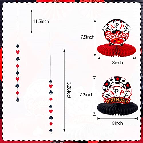 11 Pieces Casino Birthday Party Decorations Set, Includes Poker Happy Birthday Banner, 6 Casino Honeycomb, 4 Poker Card Hanging Swirls for Casino Poker Theme Birthday Party Supplies