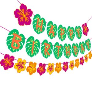 hawaiian party happy birthday banner for tropical luau party palm leaf decorations