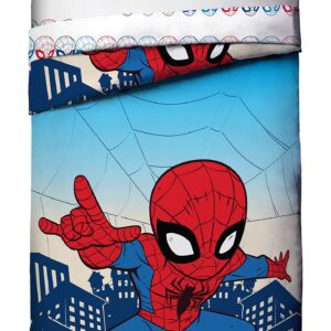 Jay Franco Marvel Super Hero Adventures Go Spidey 4 Piece Toddler Bed Set – Super Soft Microfiber Bed Set Includes Toddler Size Comforter & Sheet Set - Bedding Features Spiderman