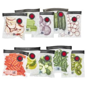 ZWILLING Fresh & Save Set 10-pc Vacuum Sealer Bags for Food, 1/2 Gallon, Reusable Sous Vide Bags, Reusable Food Storage Bags for Meal Prep, Reusable Snack Bags, Dishwasher Safe , Small, Clear