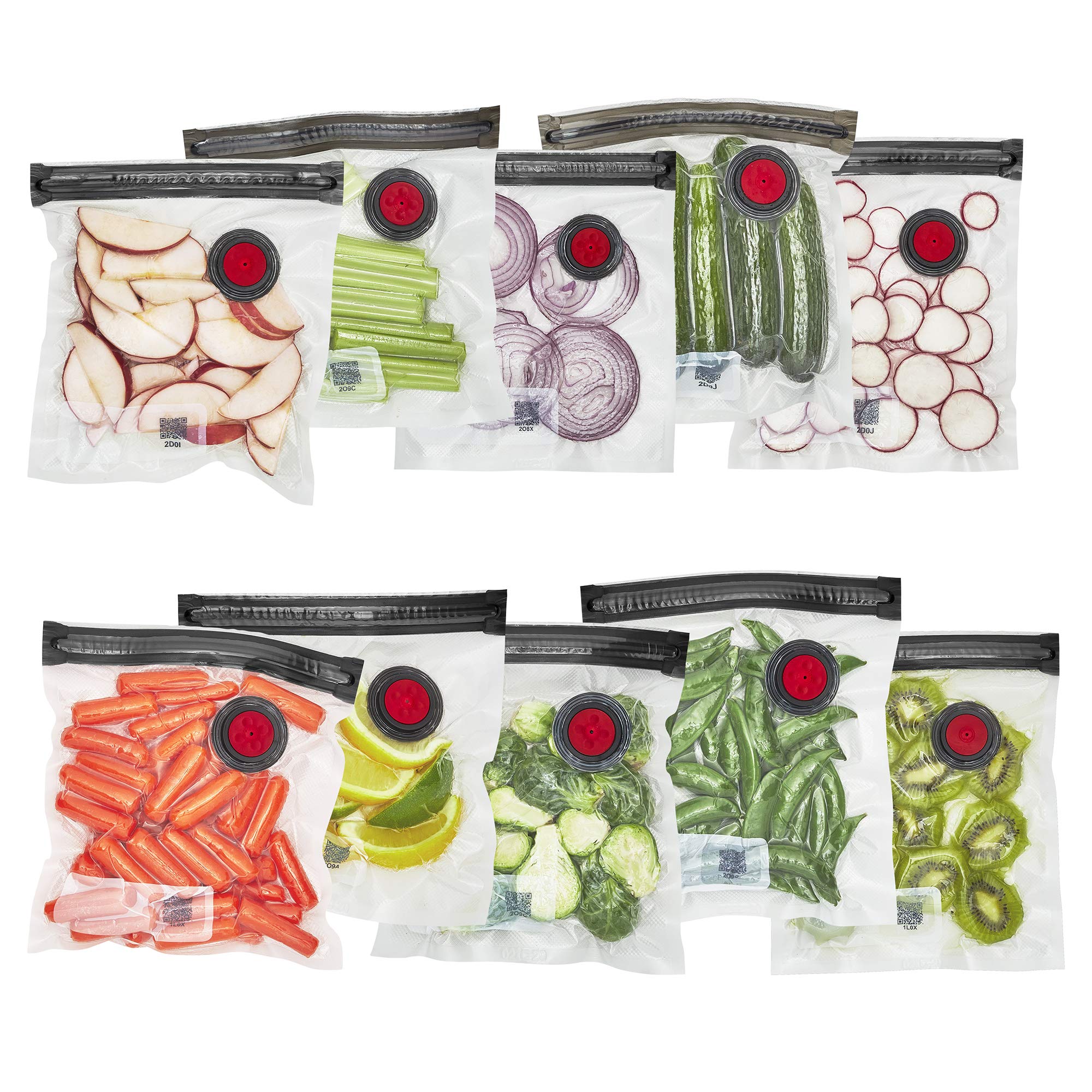 ZWILLING Fresh & Save Set 10-pc Vacuum Sealer Bags for Food, 1/2 Gallon, Reusable Sous Vide Bags, Reusable Food Storage Bags for Meal Prep, Reusable Snack Bags, Dishwasher Safe , Small, Clear