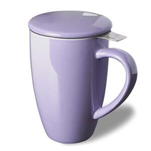 sweejar porcelain tea mug with infuser and lid,teaware with filter, loose leaf tea cup steeper maker, 16 fl oz for tea/coffee/milk/women/office/home/gift (purple)