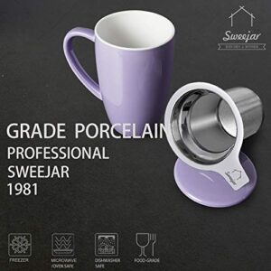 Sweejar Porcelain Tea Mug with Infuser and Lid,Teaware with Filter, Loose Leaf Tea Cup Steeper Maker, 16 Fl Oz for Tea/Coffee/Milk/Women/Office/Home/Gift (Purple)