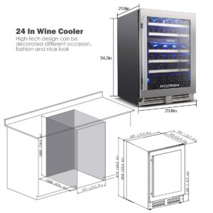 BODEGA 24 Inch Wine Cooler,56 Bottle Wine Refrigerator Dual Zone, Built-In and Freestanding Wine Fridge,with Quick and Silent Cooling System for Red, Rose and Sparkling Wines,Stylish Look