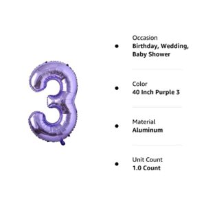 40inch Purple Helium Foil Number Balloons Large Figures Inflatable Balls Baby Shower Birthday Wedding Decoration Party Supplies (40 Inch Purple 3)