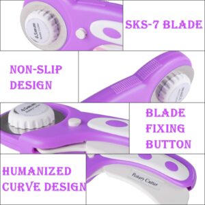 Rdutuok Rotary Cutter Set 45mm Fabric Cutter Set Quilting Kit, 5 Replacement Blades, A3 Cutting Mat(18X12"), Acrylic Ruler,Sewing Pins,Craft Knife and Craft Clips for Sewing and Crafting (Purple)