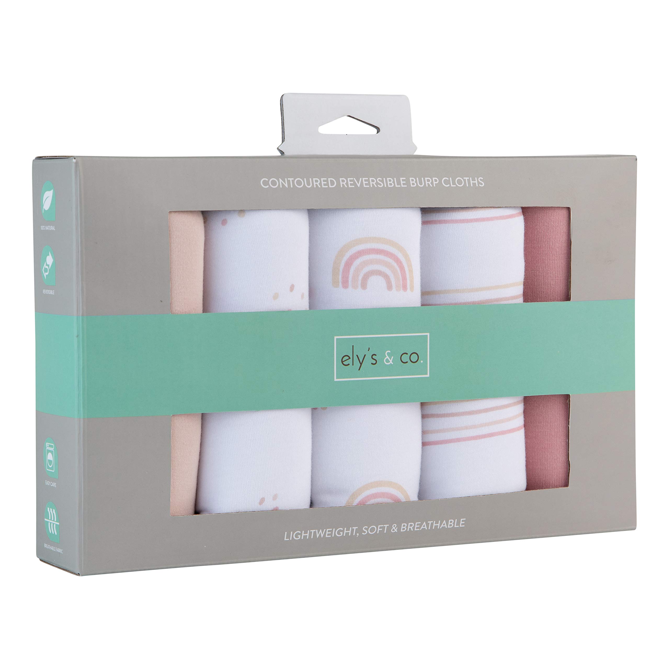 Ely's & Co. Baby Burp Cloths - 5pc Hourglass Shape with Extra Absorbent - Baby Bibs & Burp Cloths Baby Girl and Baby Boy, Newborn Essentials (Pink Rainbow Combo)