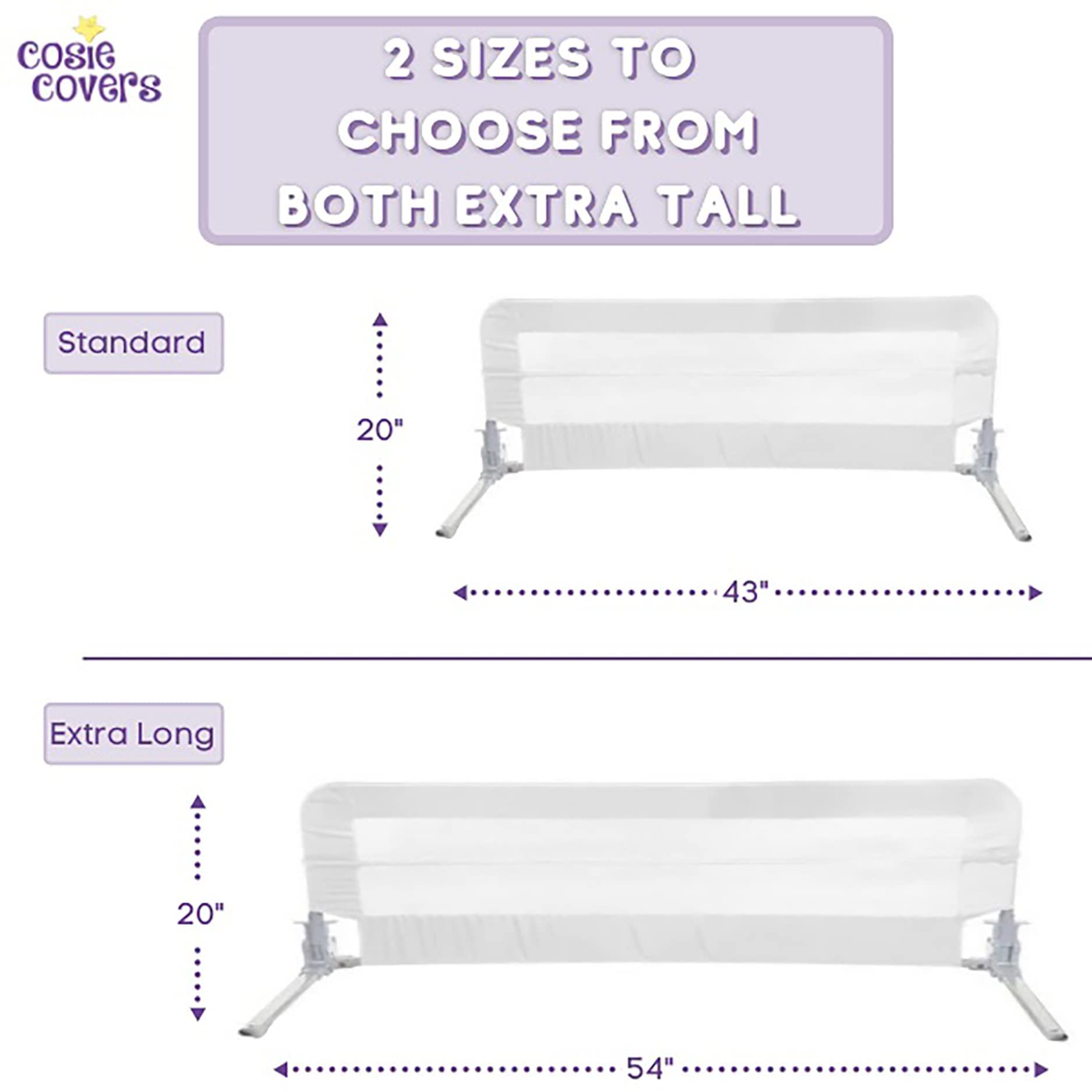 Cosie Covers Bed Rail for Toddlers, Toddler Bed Rail Guard for Baby Kids, Extra Tall, Fits Twin, Full, Queen and King Foldable Side Rail - Standard 43" Grey