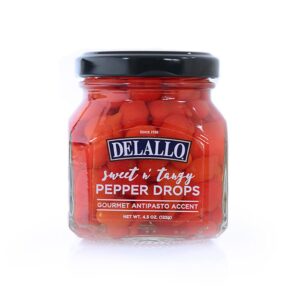 delallo sweet & tangy pepper drops, gourmet antipasto accent, 4.3oz jar, 1-pack